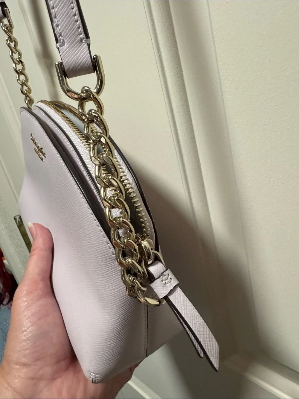 Kate Spade Lilac Saffiano Leather Hilli Dome Crossbody with Gold Chain
